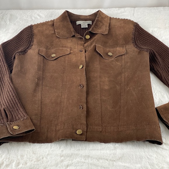Vintage brown leather sweater jacket button up - Picture 2 of 6